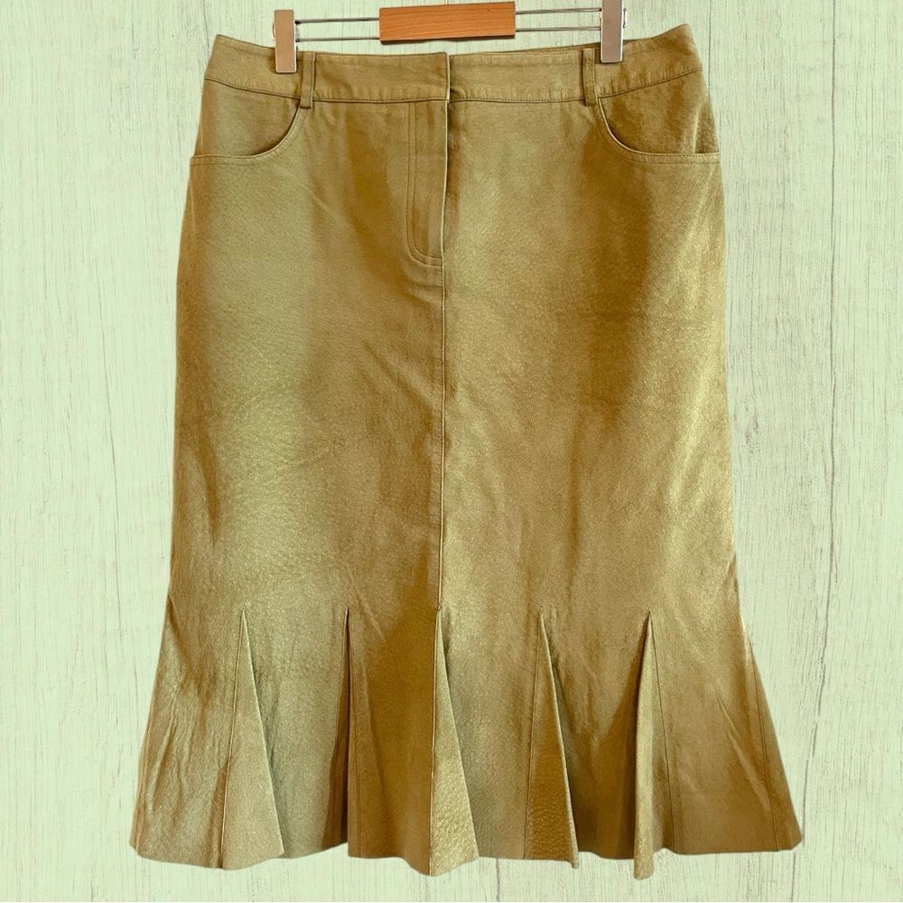 Vintage light olive green suede midi skirt